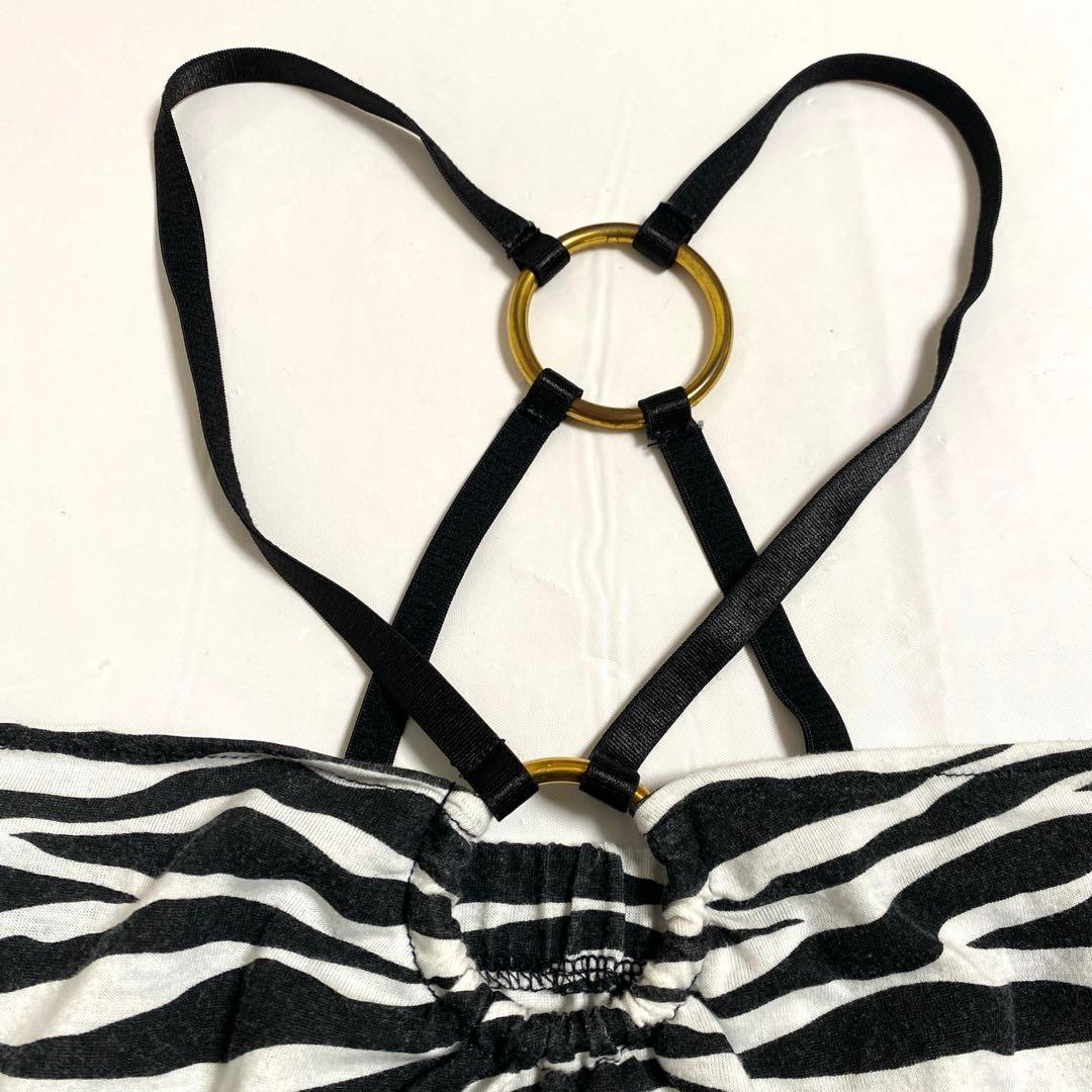 平成ギャル y2k クロスストラップキャミソール ゼブラ柄 ホルダー