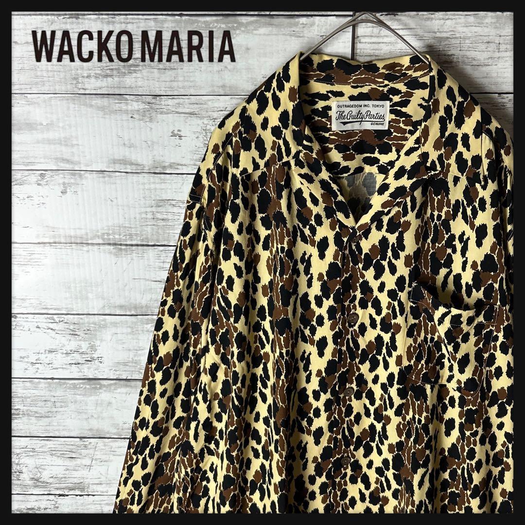 3496M【美品】ワコマリア☆レオパード/ヒョウ柄 長袖 ハワイアンシャツ