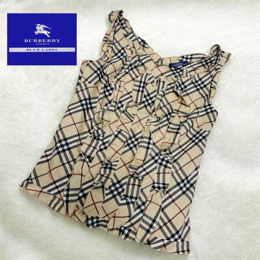 美品 バーバリー ノースリーブ タンクトップ 襟 フリル ノバチェック y2k