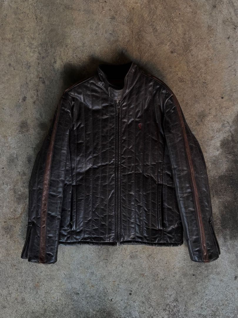 希少 FILA×Ferrari ダークブラウン レザージャケット 90s