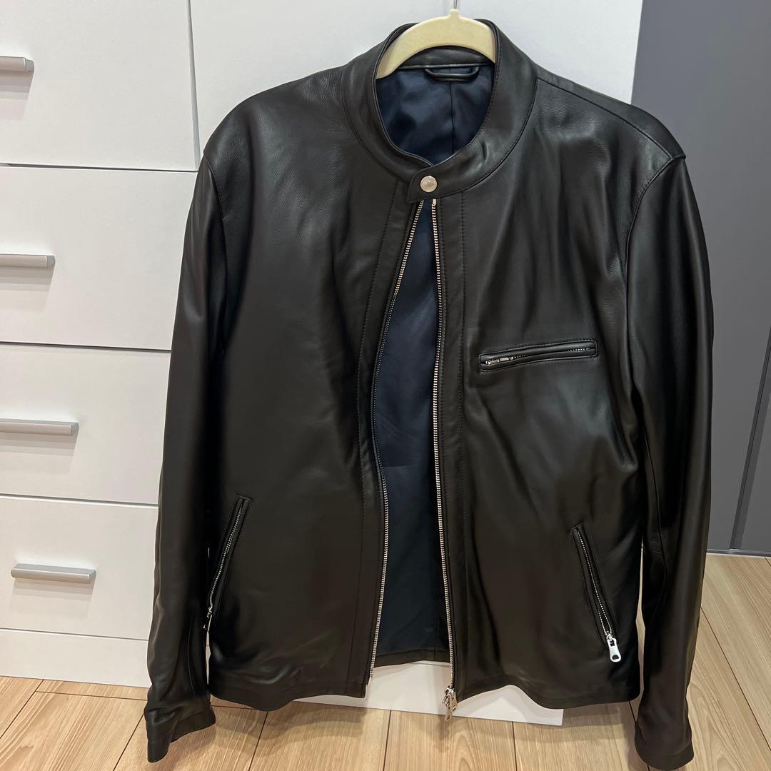 EDIFICE ブラックレザー シングルライダース L