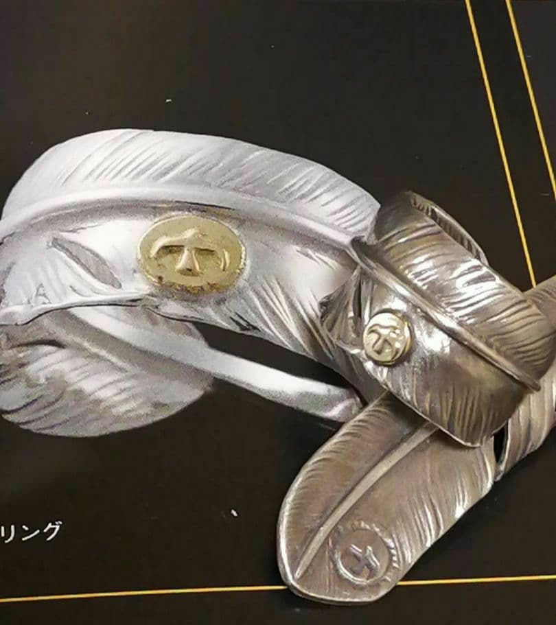 ゴローズ 金メタル付き シルバー 特大フェザー リング 16号 goro's