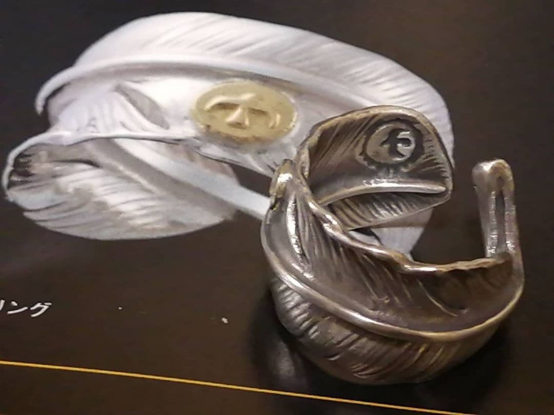 ゴローズ 金メタル付き シルバー 特大フェザー リング 16号 goro's