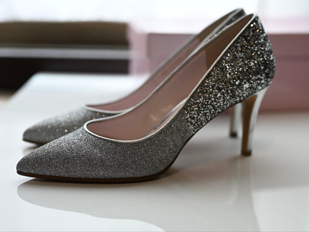 DIANA シルバー ホワイト グリッターパンプス ラメ 23cm ブライダル