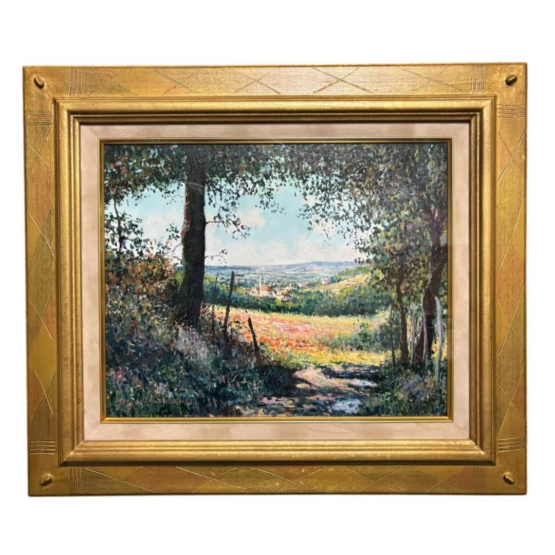 【エトヴァール・カプリリアン】ベトイユの樹蔭の道　直筆サイン入り　額縁付き　真作