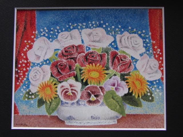 高田誠、「窓の花」、希少な額装用画集より、新品高級額装付