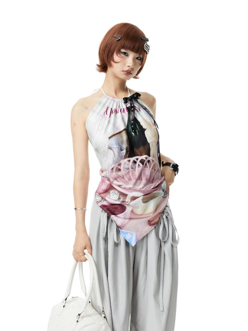 YoshuYuki　ギャル プリント ホワイト キャミソール