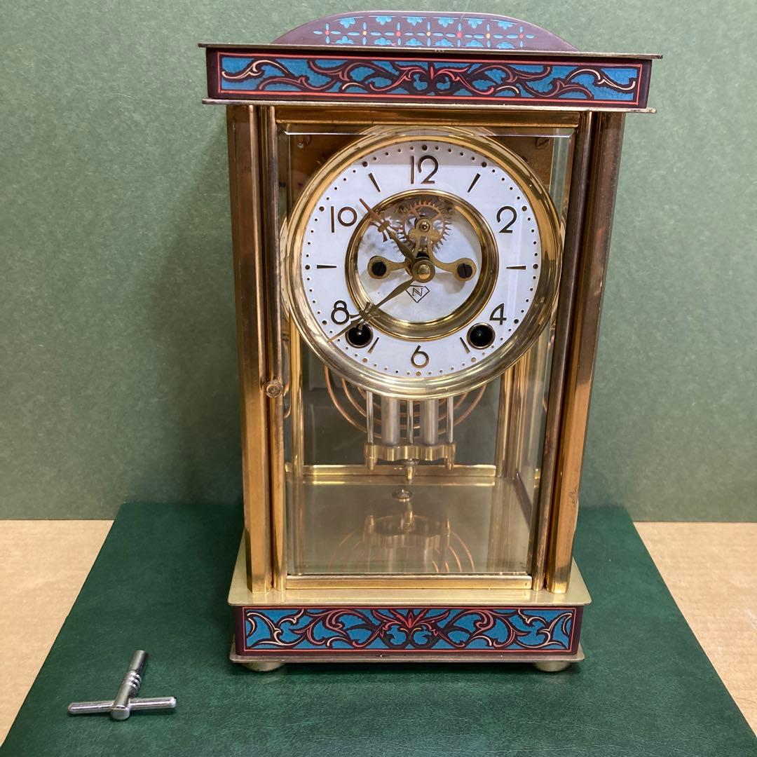 アンティーク レトロ 振り子時計 ゼンマイ式時計置時計 真鍮ゴールド 超希少 ゼンマイ式掛け時計 アンティーク 振り子時計 木製 ホーロー