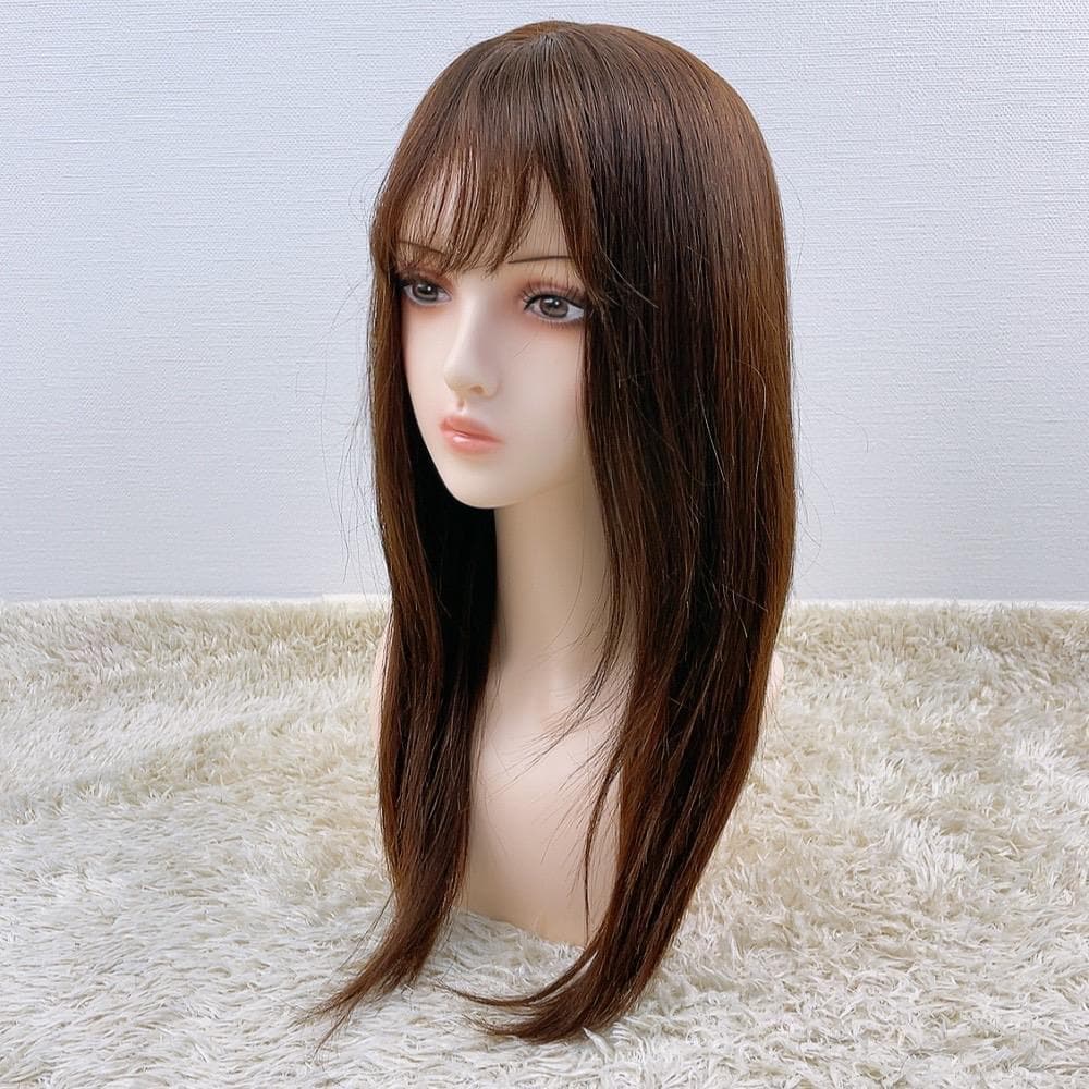 人毛100% フルウィッグ 医療用 ロング ストレート モカブラウン 茶髪