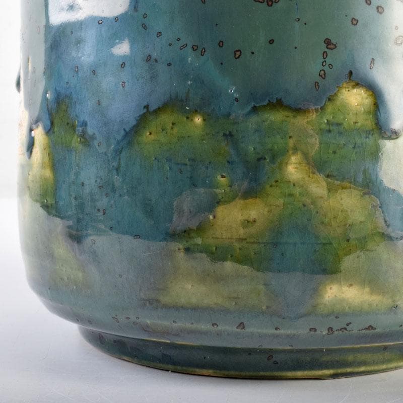 北大路魯山人作 織部焼 青織部 花文 水指 荒川豊蔵極め箱 M R7589Bの