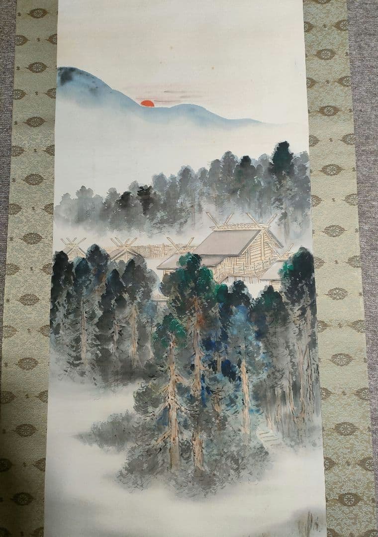 掛軸　「神苑之朝」　絹本條幅　桐箱 楽天市場】【国産 高級 掛軸用桐箱】半切 サイズ しっかりとしたつくり