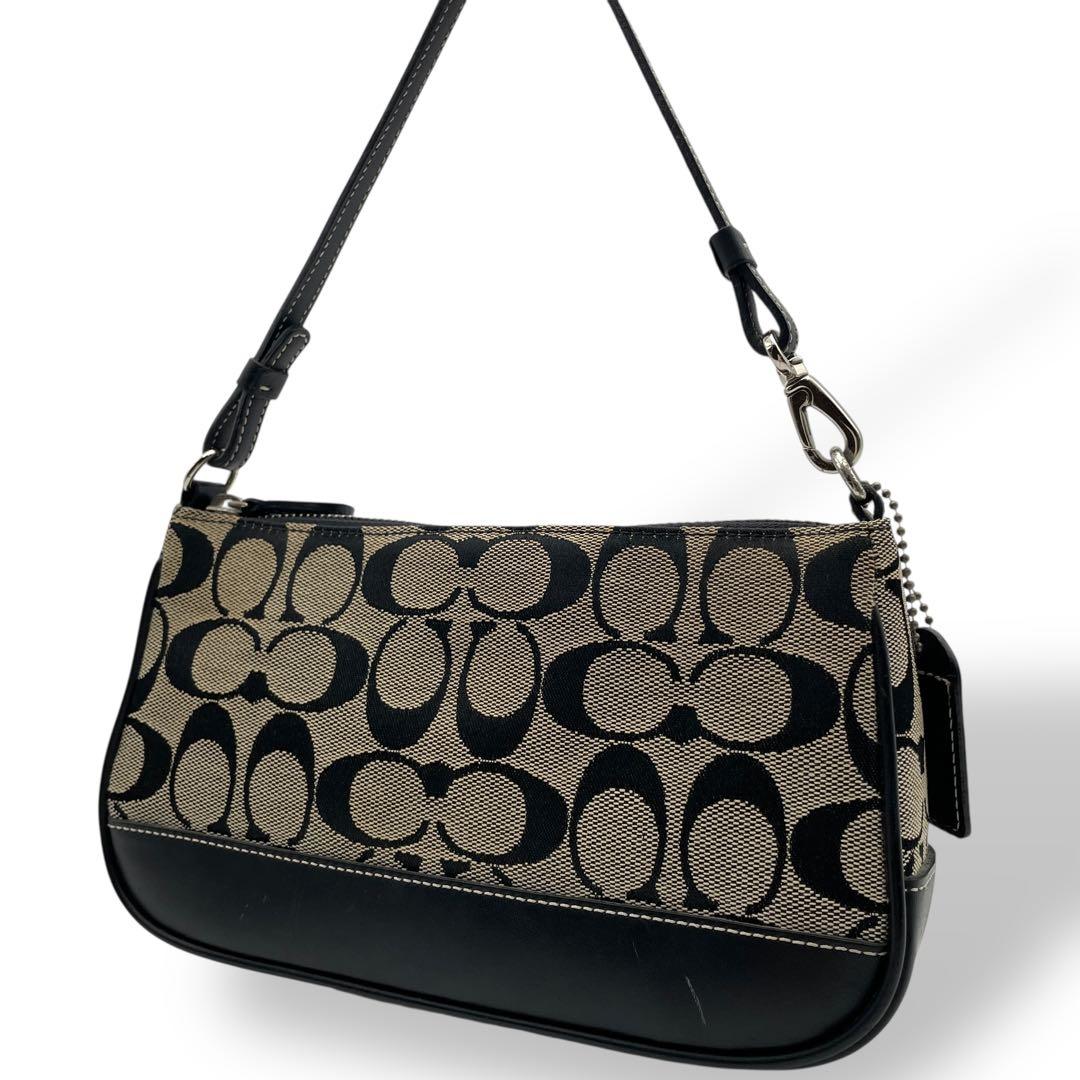 良品 COACH アクセサリーポーチ キャンバス レザー ブラック シグネチャー