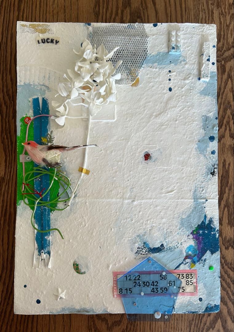 コラージュアート作品　ミクストミディア　和紙　ペイント　アメリカ