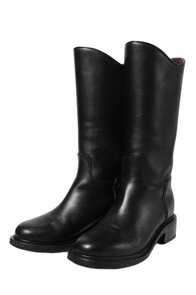 23.5cm CHANEL カーフスキン ロングブーツ BLACK