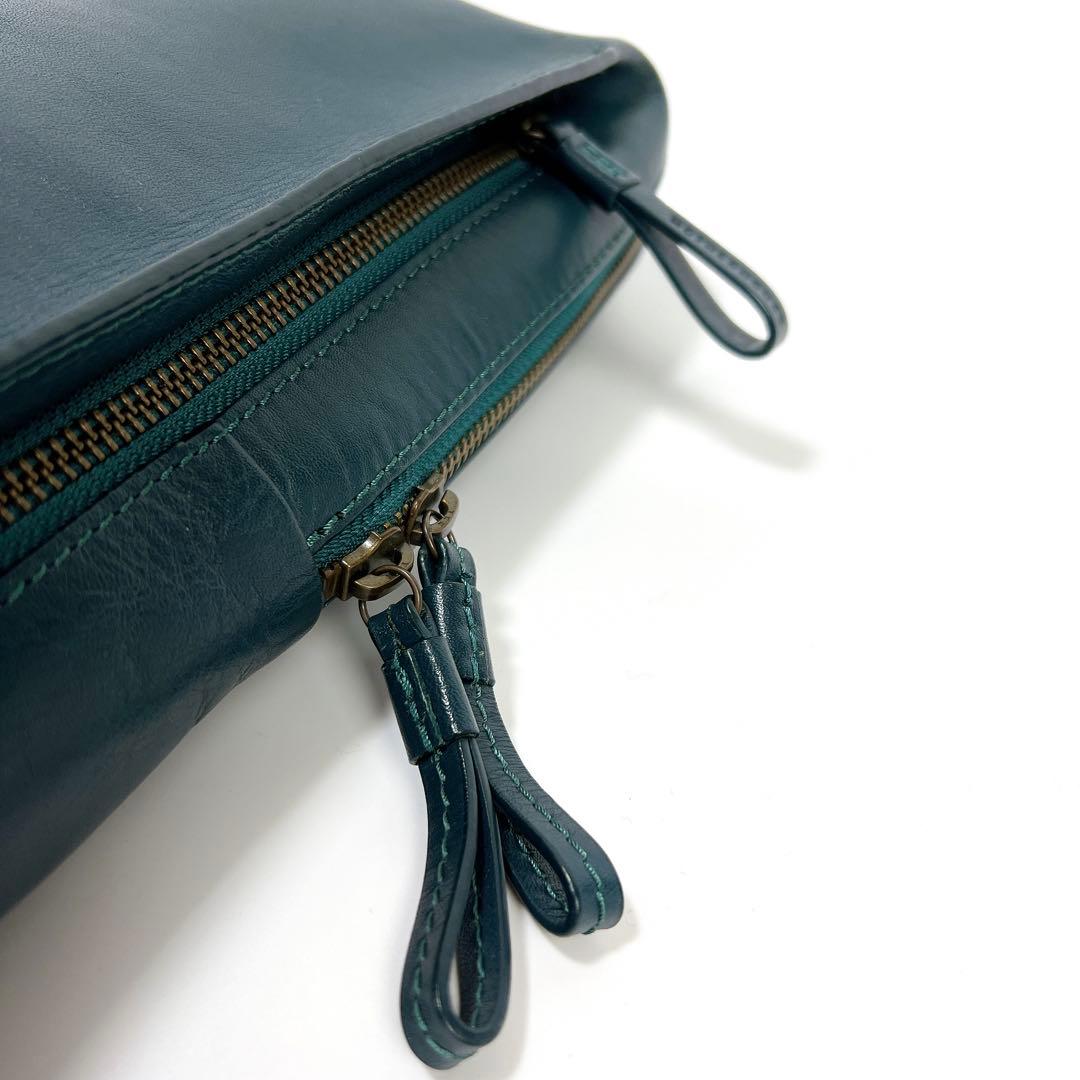 マザーハウス カゼマトウ ボディバッグ レザー ネイビーグリーン