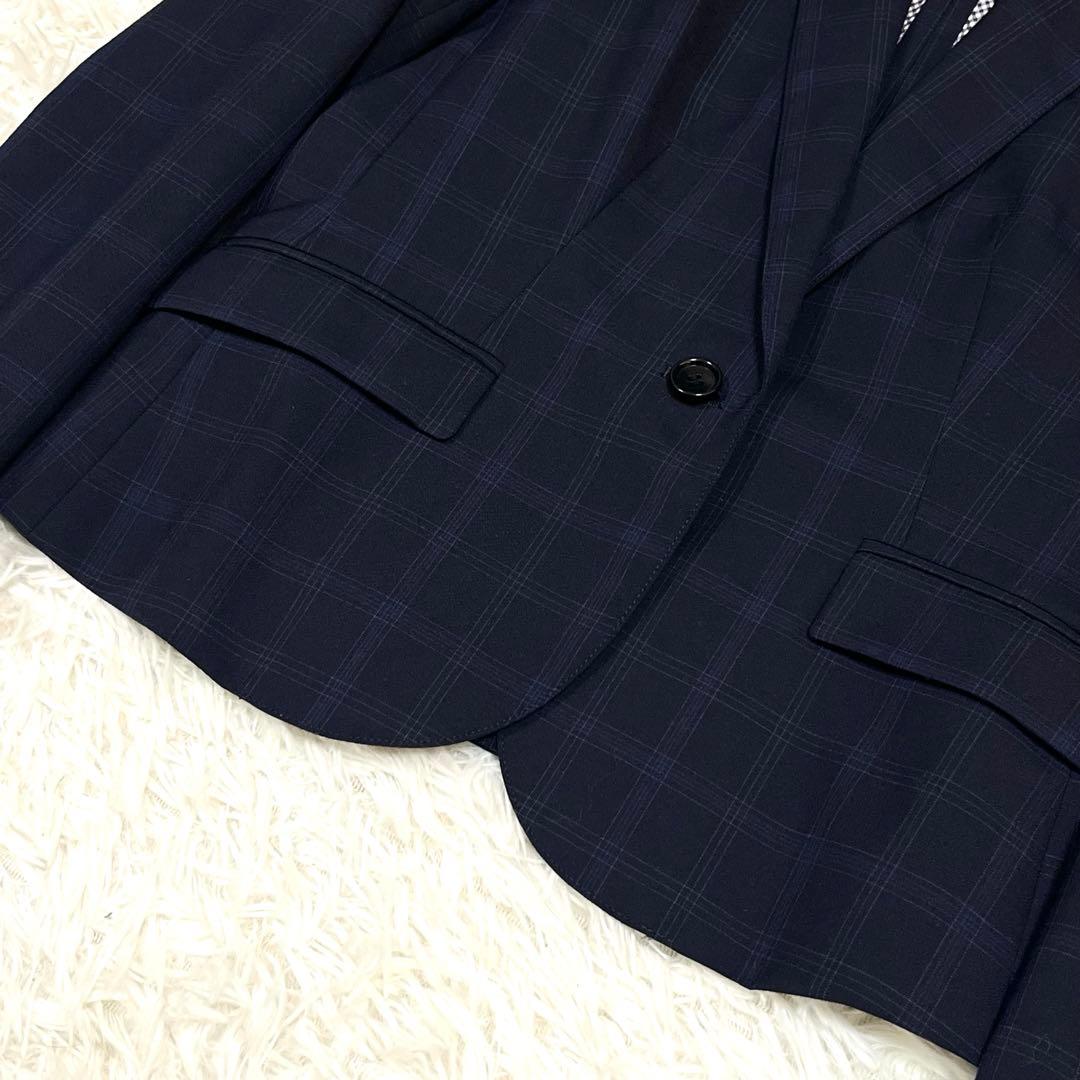 スーツセレクト セットアップパンツスーツ ネイビーチェック大きい