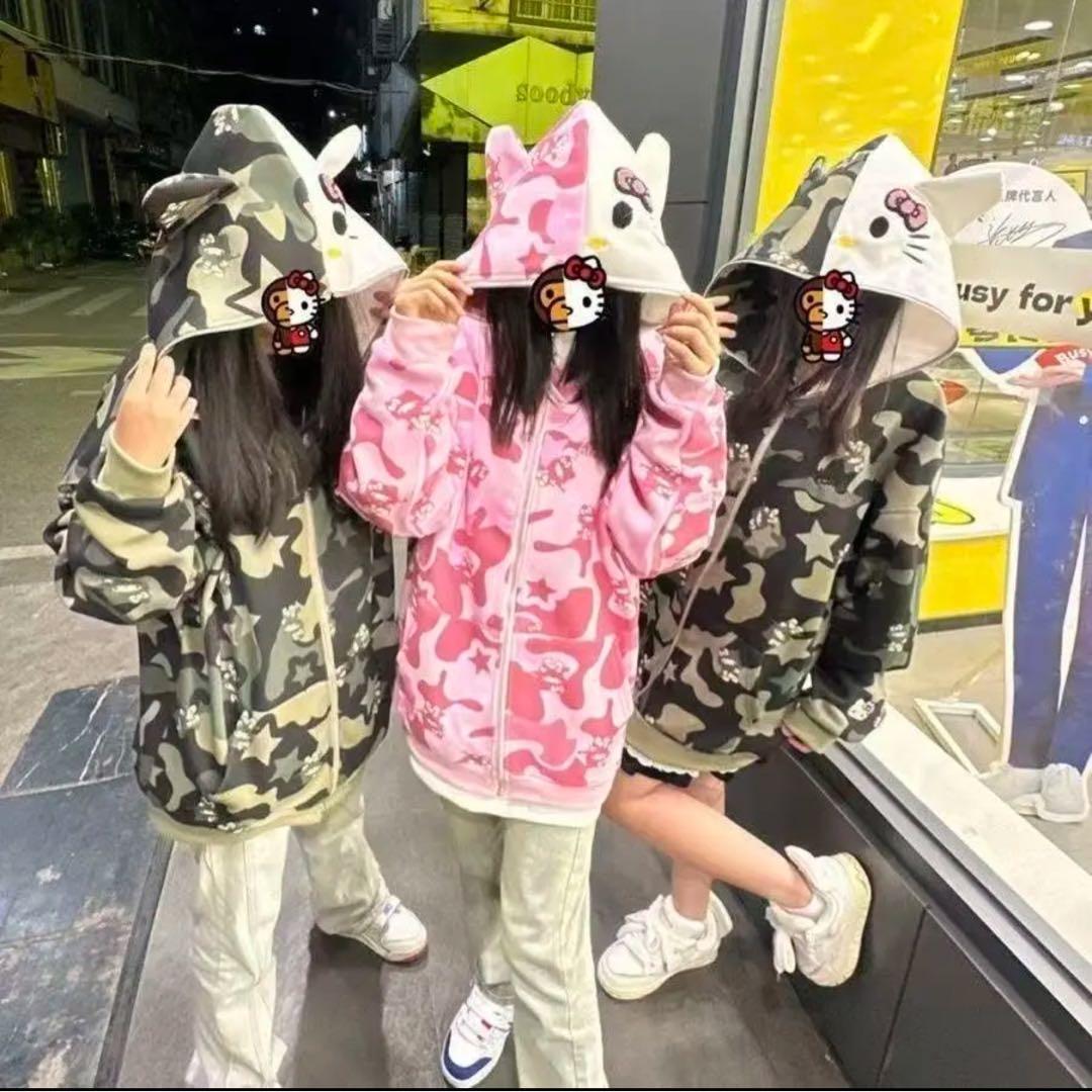 新品最安値】キティちゃんエイプA BATHING APE風迷彩パーカーピンク