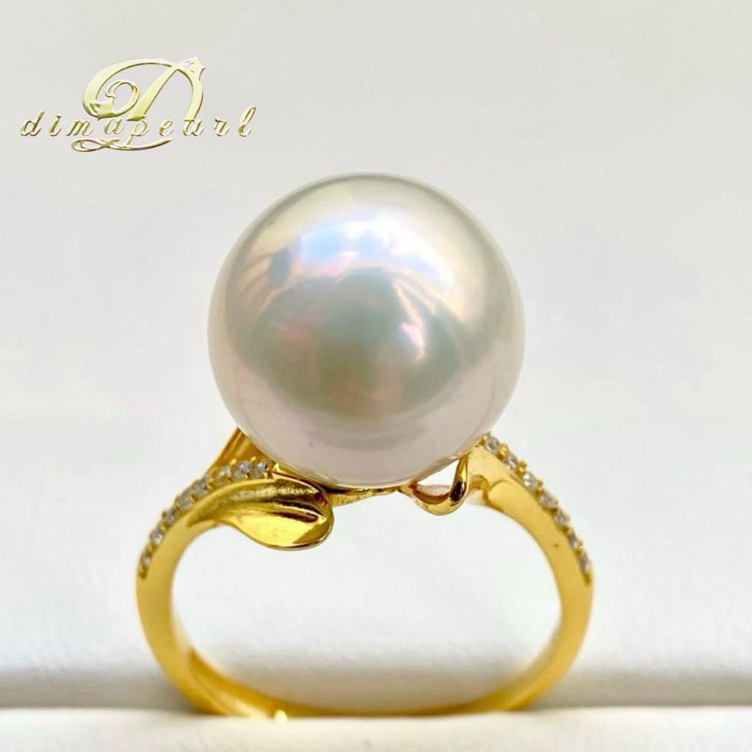 ミルクティエジソンパール　ホワイト13.06㍉大玉s925リングY1033