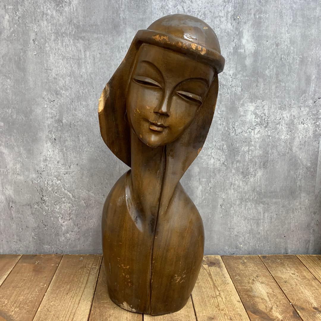 4F 【ヴィンテージ】木彫り 女性像 オブジェ 置物 抽象彫刻 モダン