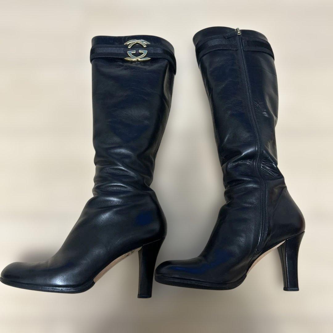 l*a様 GUCCI ブラックレザー ロングブーツ