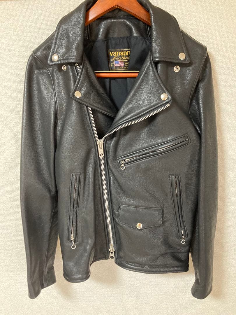vanson ブラック ダブルライダースジャケットC-2 ソフトカウレザー36