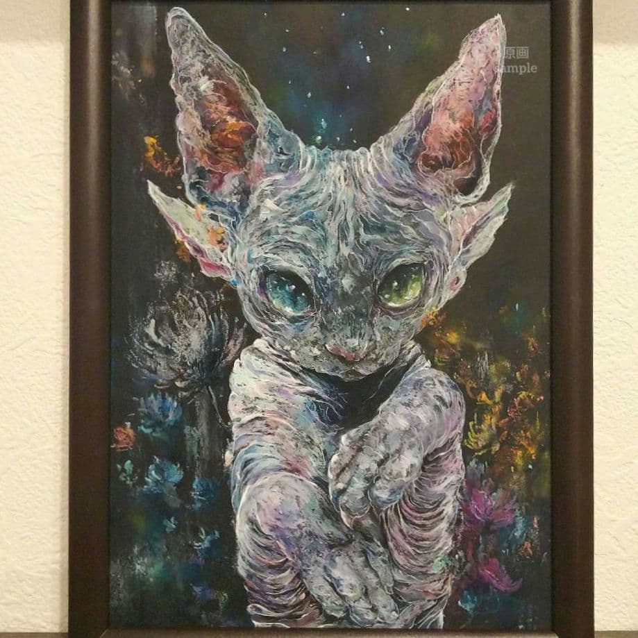 原画 アート 絵画 美術品 猫 神秘的 インテリア 壁飾り ダークファンタジー