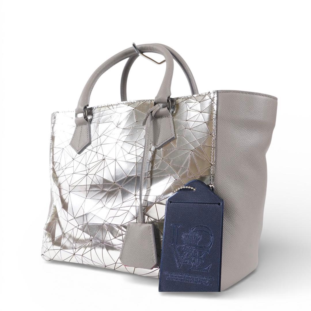 【未使用✨】ADMJ ハンドバッグ タグ付き レザー シルバー×グレー 未使用級 希少色 A D M J トートバッグ ハンドバッグ レザー シボ革