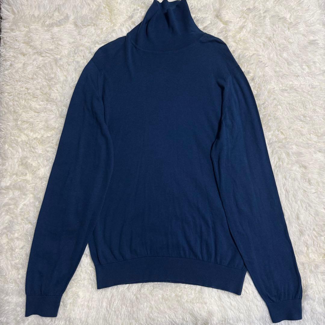 ジョンスメドレー タートルネック ニット L ブルー シーアイランドコットン