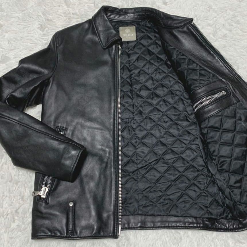 【極美品】ナノユニバース ライダースジャケット ラムレザー キルティング M