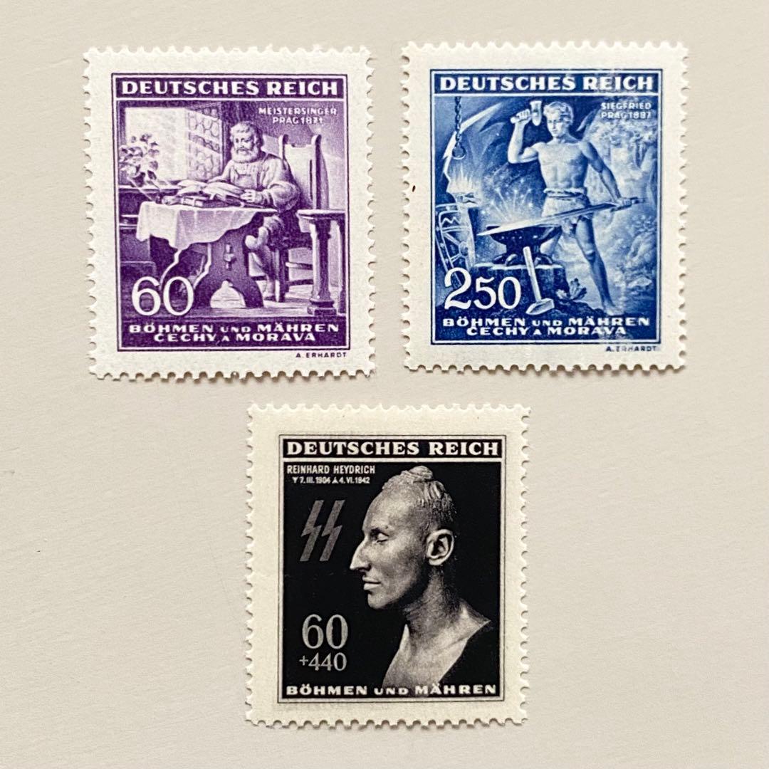 外国切手3枚（ドイツ：ワーグナー生誕130周年記念とラインハルト