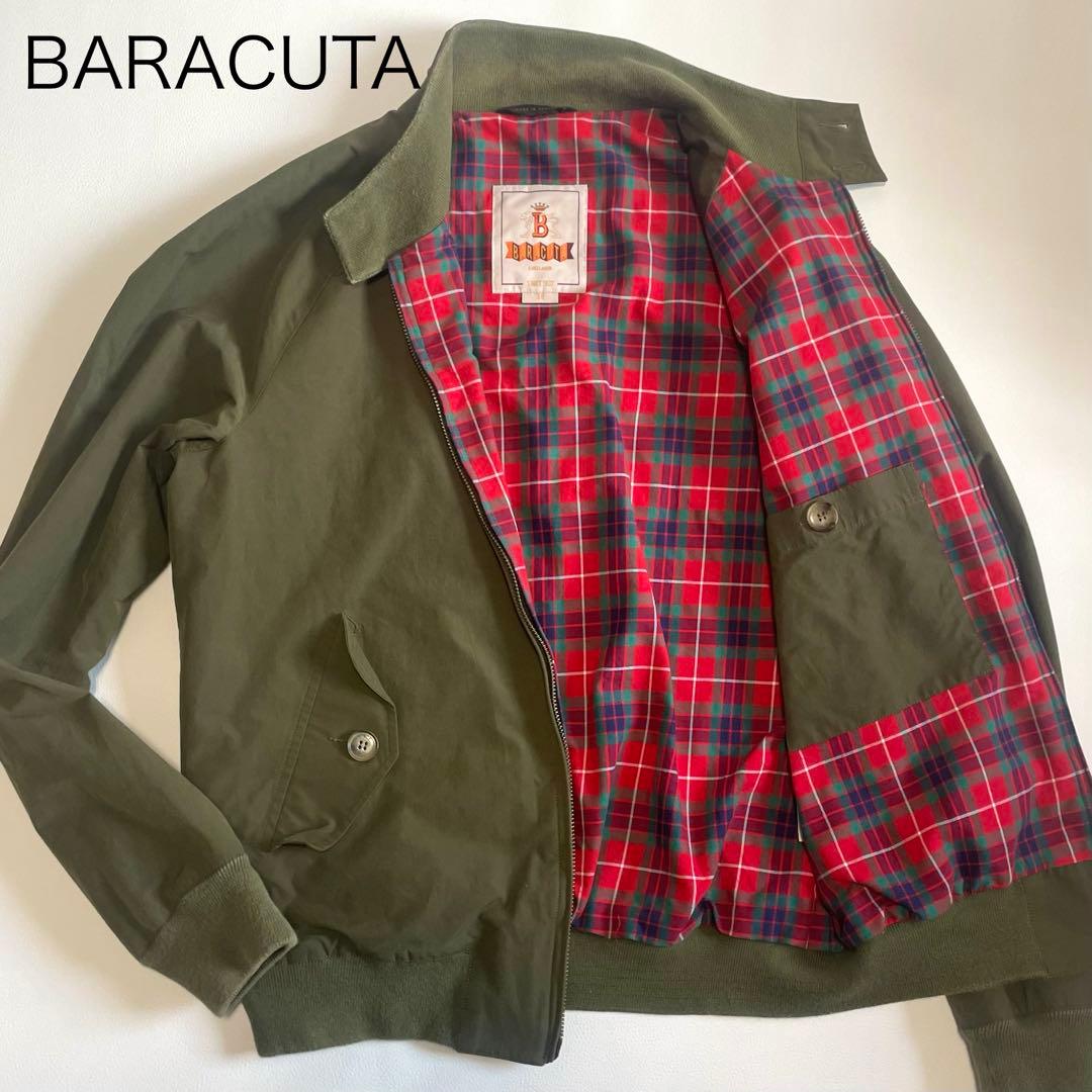 美品【バラクータ】スイングトップ ジャケット カーキ チェック 赤 38