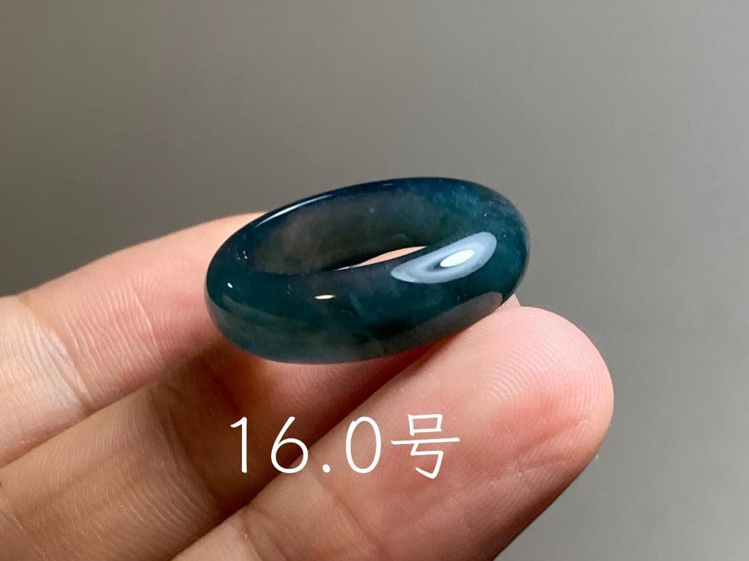 L16-183 氷糯種 紺色 16.0号 グアテマラ産A貨本翡翠くりぬき リング