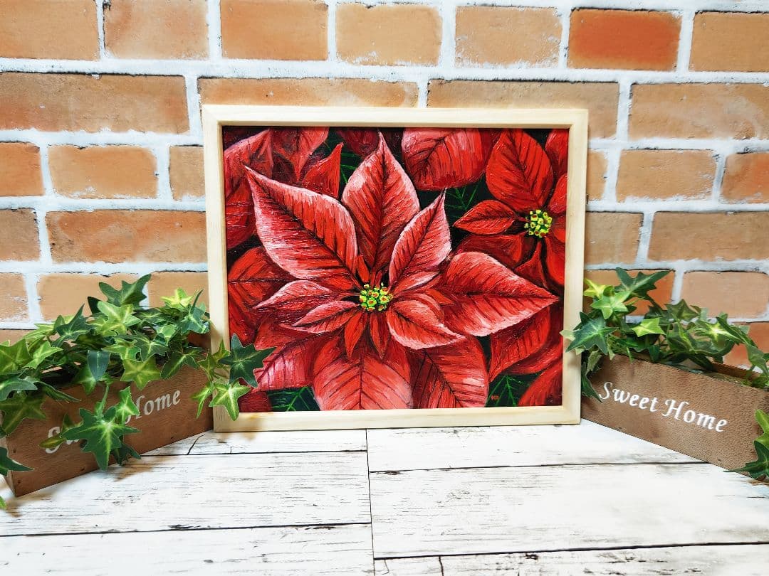 油絵 絵画 【赤いポインセチア】