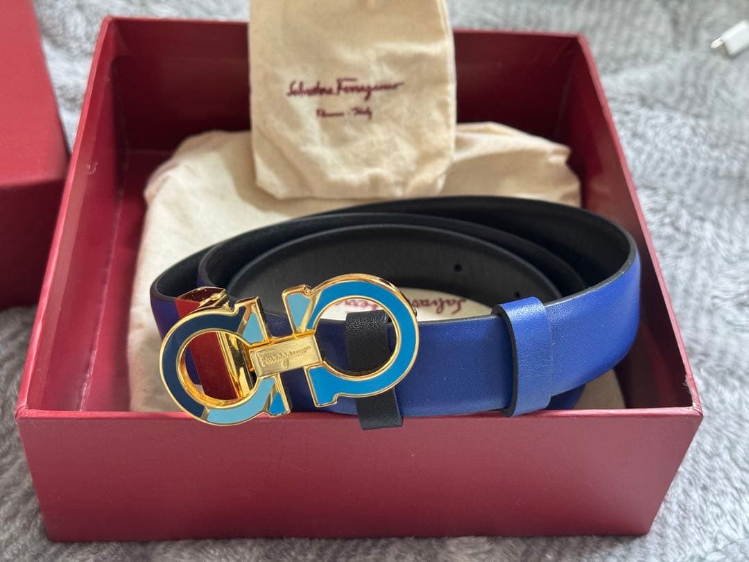 Salvatore Ferragamo 青　レザーベルト フェラガモ 楽天市場】フェラガモ ベルト FERRAGAMO ベルト メンズ リバーシブル