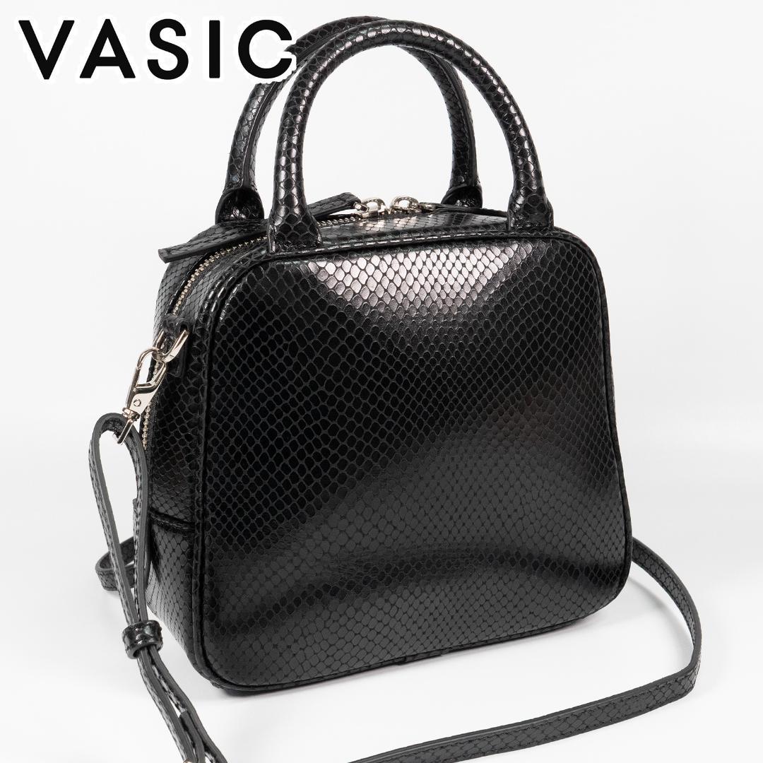 【MmyY】美品✨ハンドバッグ ショルダーバッグ パイソン柄 ブラック