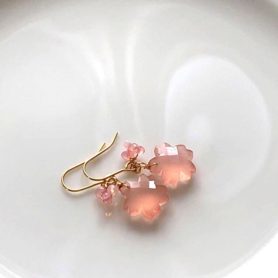 天然石♡春よ恋〜桜のピアス14kgf - メルカリ
