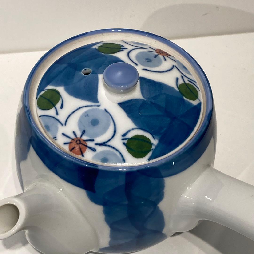 s2197 未使用 有田焼 十客茶器揃 青色 花柄 陶器 湯呑みと急須セット