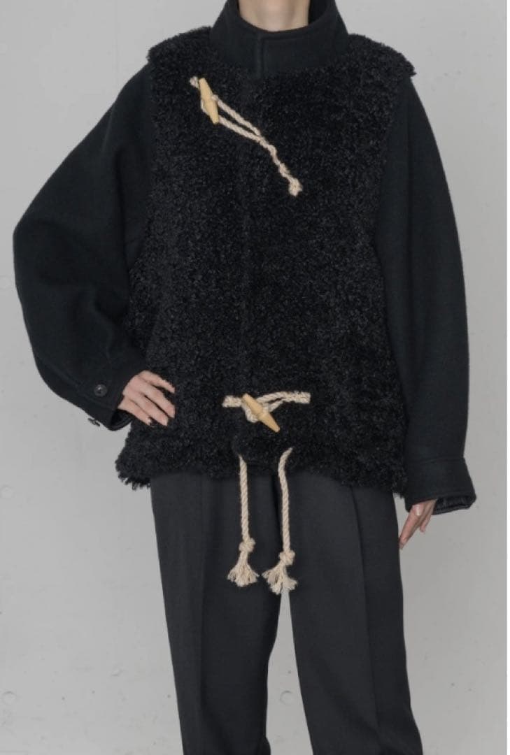 HYKE ダブルフェイス シアリング ダッフルジャケット ブラック サイズ1