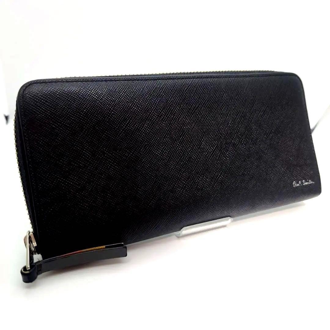 極美品 ポールスミス Paul Smith メンズ 長財布 黒 ラウンドジップ