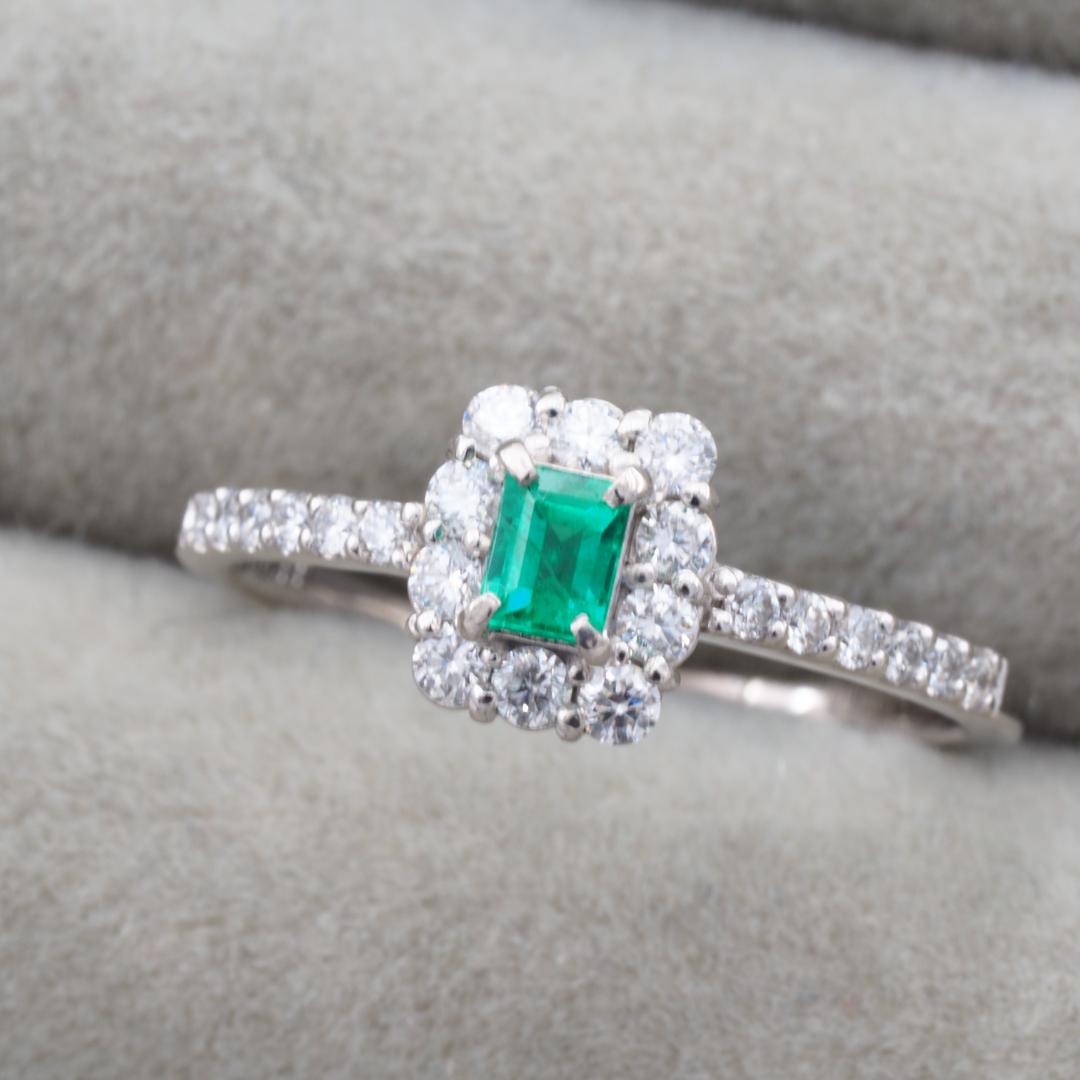 上質エメラルド 0.15ct ダイヤ 0.33ct リング 12号 Pt900