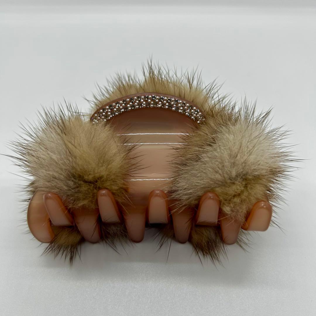 acca ピンクブラウン　ミンクファークリップ