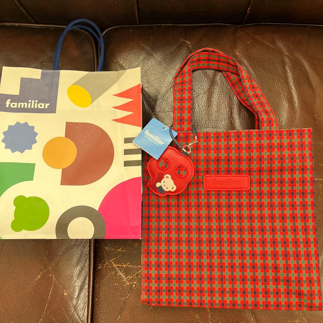 familiar 赤と緑のチェック ハンドバッグ