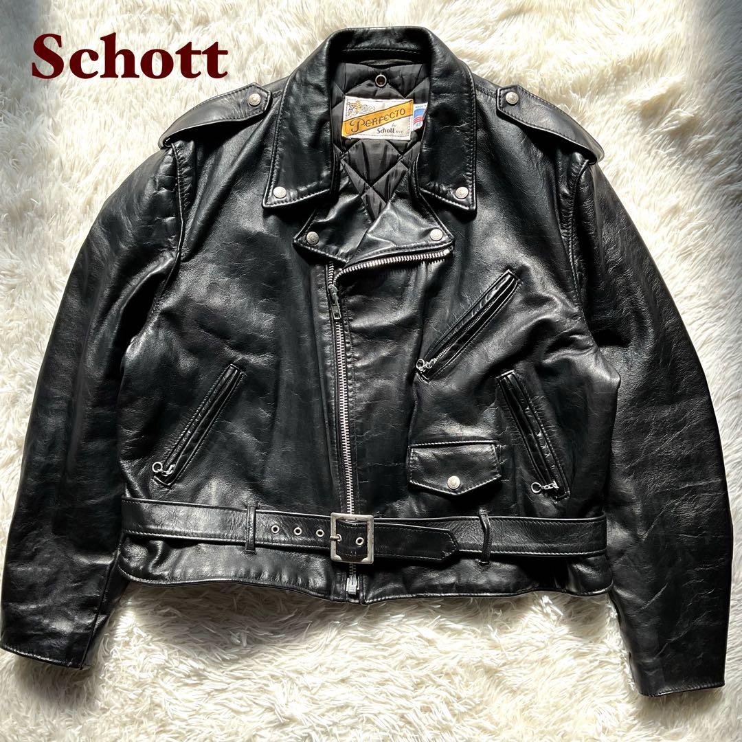 美品✨schott 618 レザージャケット ダブルライダース 48 黒USA製