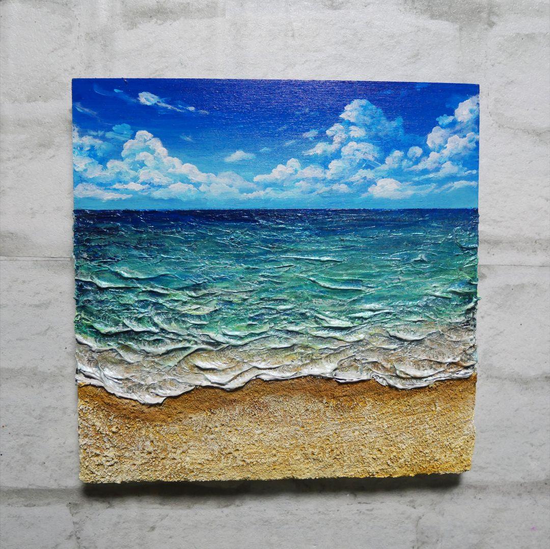 【油絵】木製パネル絵画【砂浜の海】