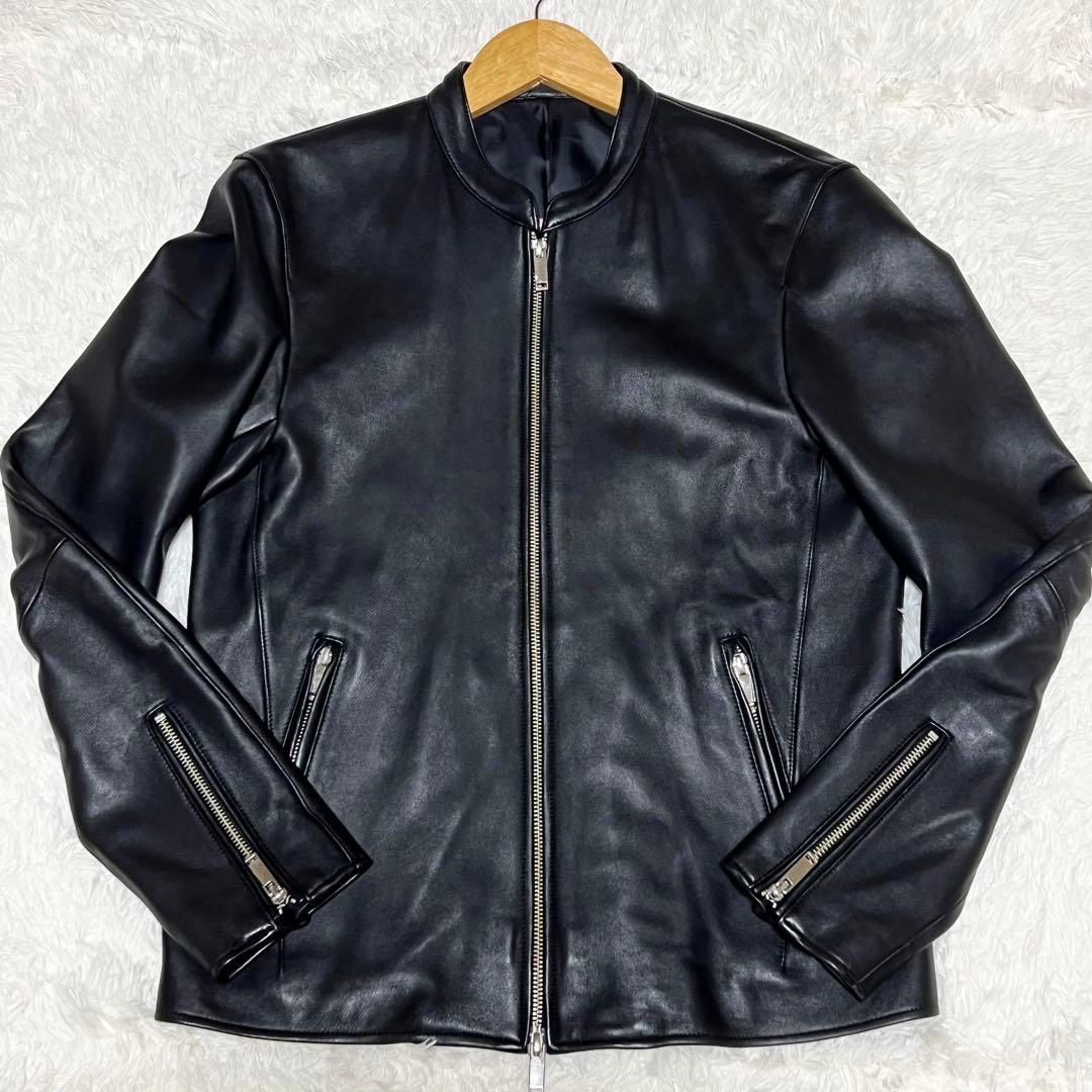 【美品】レザージャケット シングルライダース ノーカラー 3 STUDIOUS STUDIOUS（ステュディオス）の「ラムレザーシングルライダース