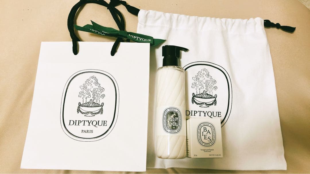 DIPTYQUE ボディローション フルールドゥポー ＋キャンドル 巾着 紙袋付