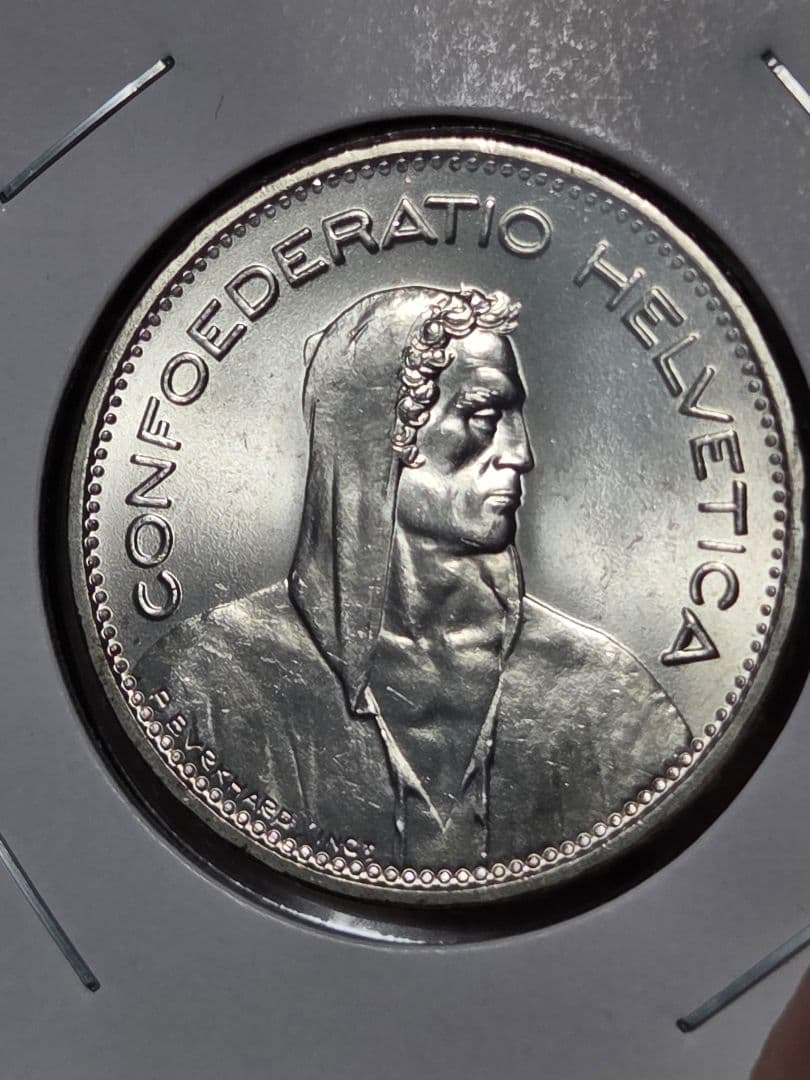 (稀少 完全未使用)スイス連邦　農夫像　5フラン銀貨　1965 B