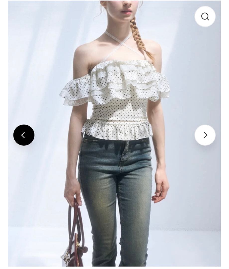 YILON DOT FRILL BLOUSE ドットフリルブラウス　白 Dot frill blouse – YILON