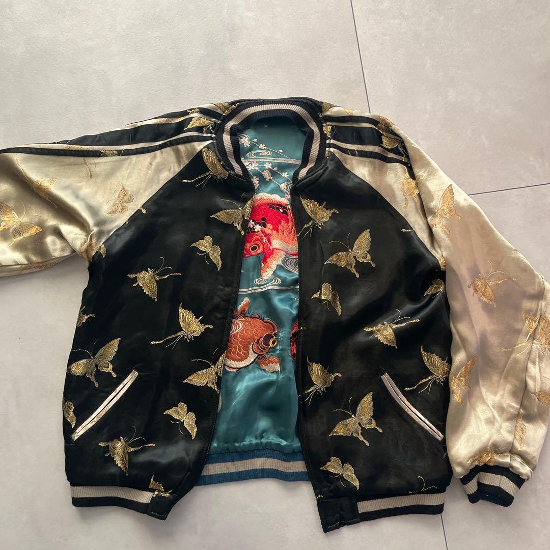 リバーシブル スカジャン 刺繍 金魚 蝶柄 サテン 和柄 ジャケット