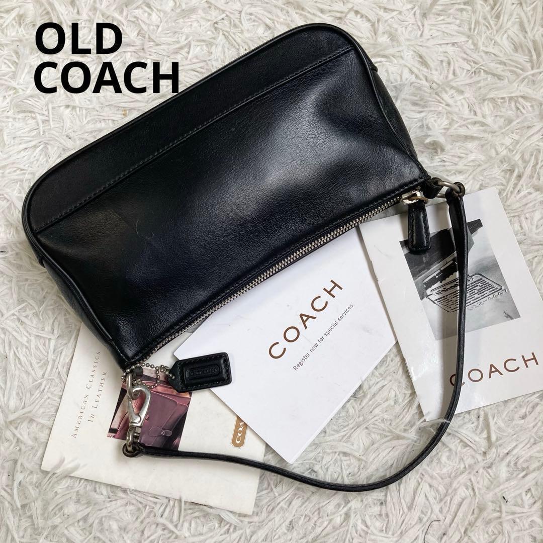バッグ vintage coach old accessory porch black COACH Vintage Black Leather Brushed Nickel Hardware Court
